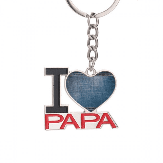Denim Jean Cowboy Lining Textile Keychain Metal Keyring Holder Love PAPA Father