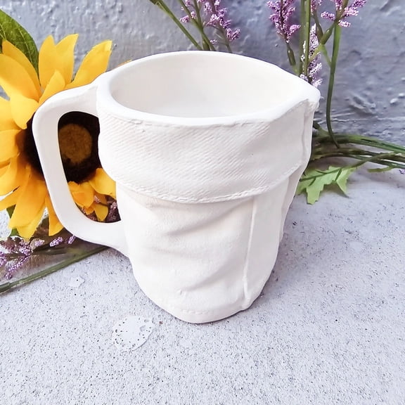 Denim Jean Mug 5" IN STOCK Ceramic Bisque Ready To Paint Pottery