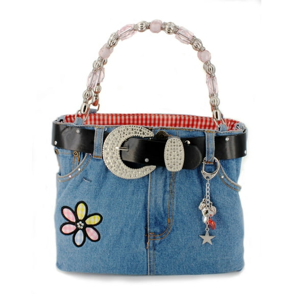 Denim Jean Purse W/ Belt & Key Chain/Flower - BG-BJ113MBK ( BG-ABJ13MBK)