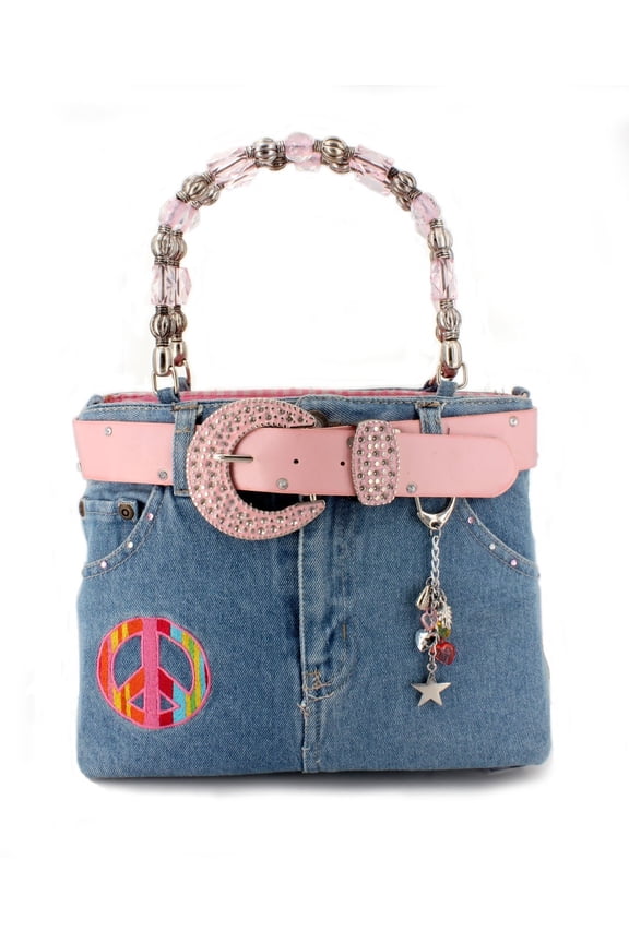 Denim Jean Purse w/ Patched Color Peace Sign - BG-BJ139M (BG-ABJ39M)