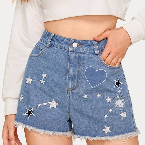 Denim Jean Repair Fabric Patch, Strong Adhesive Glue On Iron On, Inside Outside Blue 2.95 Inch (AK)