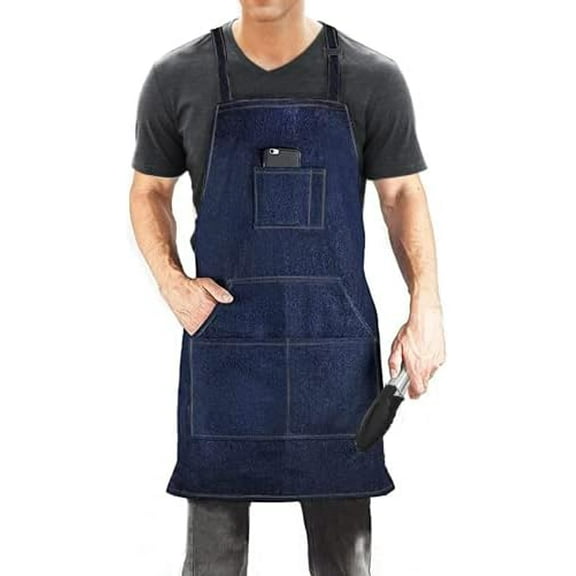 Denim Jean Tool Apron with 4 Pockets Waterproof Adjustable Canvas Lightweight Work Apron Blue$$Tools
