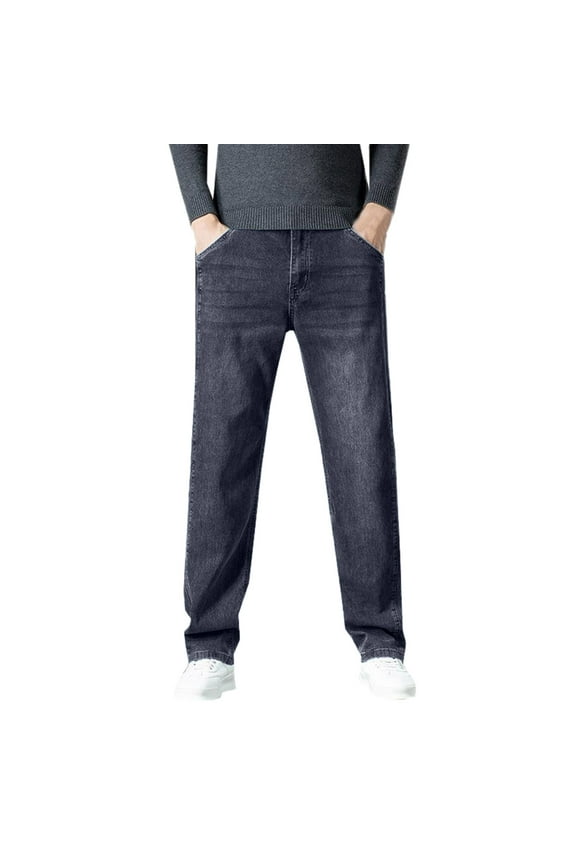 Denim Jeans for Men Summer Straight Leg Loose Versatile Casual Jeans Thin Breathable Solid Denim Pants Men's Pants Dark Blue 32