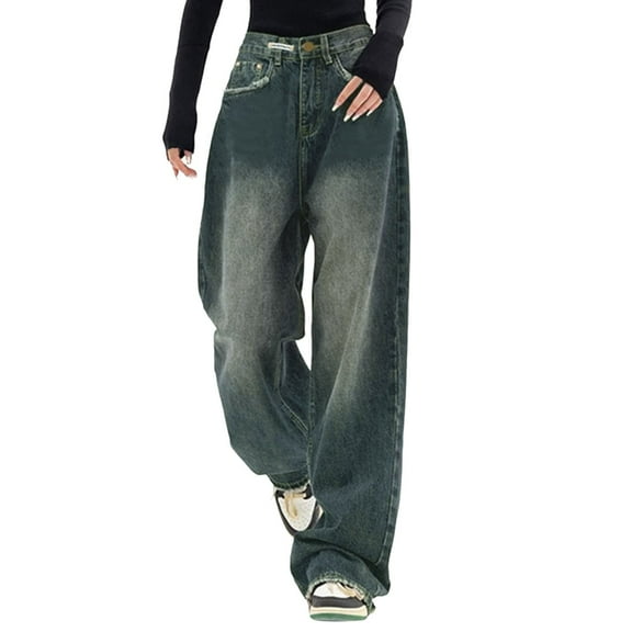 Denim Jeans for Women Y2K Baggy Jeans High Waist Vintage Washed Loose Denim Pants Thin Breathable Streetwear Women's Pants Blue L