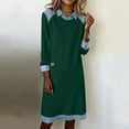 thumbnail image 1 of Denim Jumper for Women,Womens Solid Color Lapel Collar Dress Denim Patchwork Long Sleeve Casual Pullover Cuff Hem Soft Everyday Wear Green Xl, 1 of 8