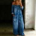 thumbnail image 1 of Denim Jumpsuit for Women Long Sleeve Off Shoulder Jean Jumpsuit Button Down Wide Leg Jean Overalls with Pockets, 3XL, 1 of 5