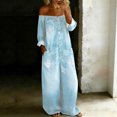 thumbnail image 1 of Denim Jumpsuit for Women Long Sleeve Off Shoulder Jean Jumpsuit Button Down Wide Leg Jean Overalls with Pockets, M, 1 of 5