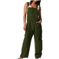thumbnail image 1 of Denim Jumpsuits for Women Suspender Pants Straight Leg Casual Loose Overalls Multi Pockets Cargo Jeans Rompers Army Green,M, 1 of 6