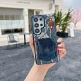 thumbnail image 1 of Denim & Lace Material for Samsung Galaxy S25 Ultra Case with Card Holder & Finger Strap, Slim Fit Shockproof TPU Bumper, Drop Protection Fashion Lightweight Phone Case Cover for Women Girls, Darkblue, 1 of 9