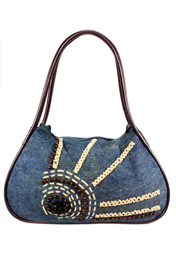 Denim Large Tote W/ wood beads - BG-USB085BL-1