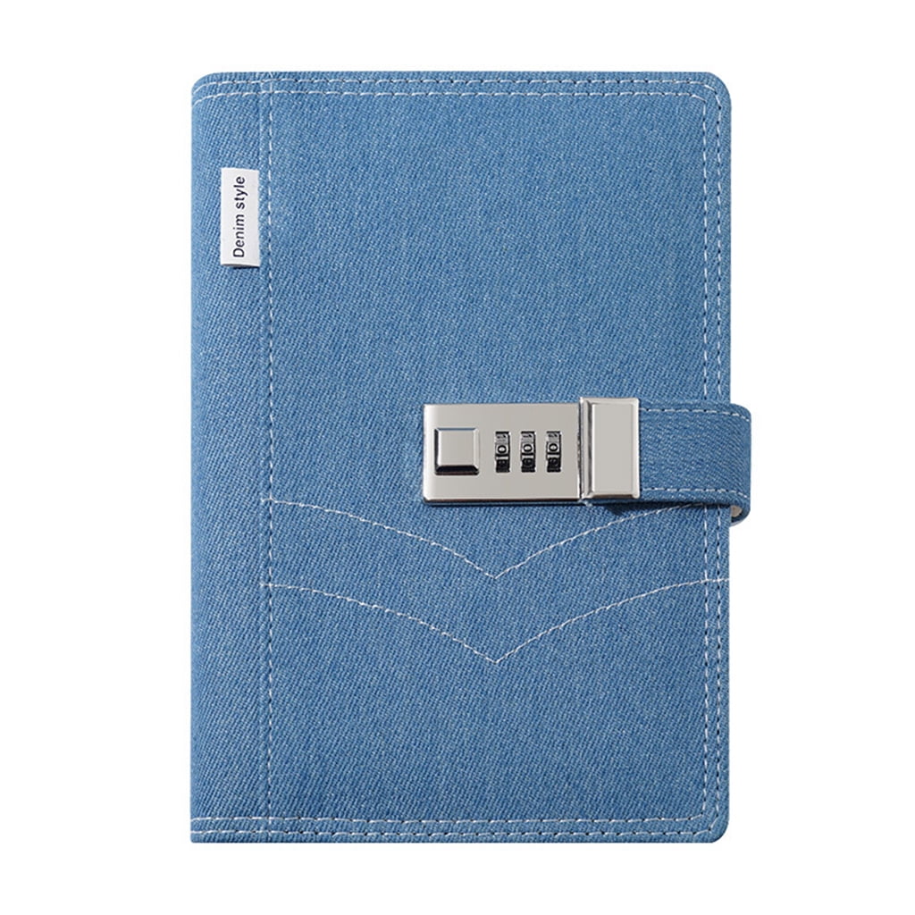 Denim Lined Notepad Retro Business Notepad with Combination Lock Ribbon Bookmark