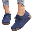 thumbnail image 1 of Denim Loafers for Women Platform Soft Sole Cushioned Walking Shoes Lace up Casual Round Toe Canvas Shoes Blue Size 6, 1 of 7