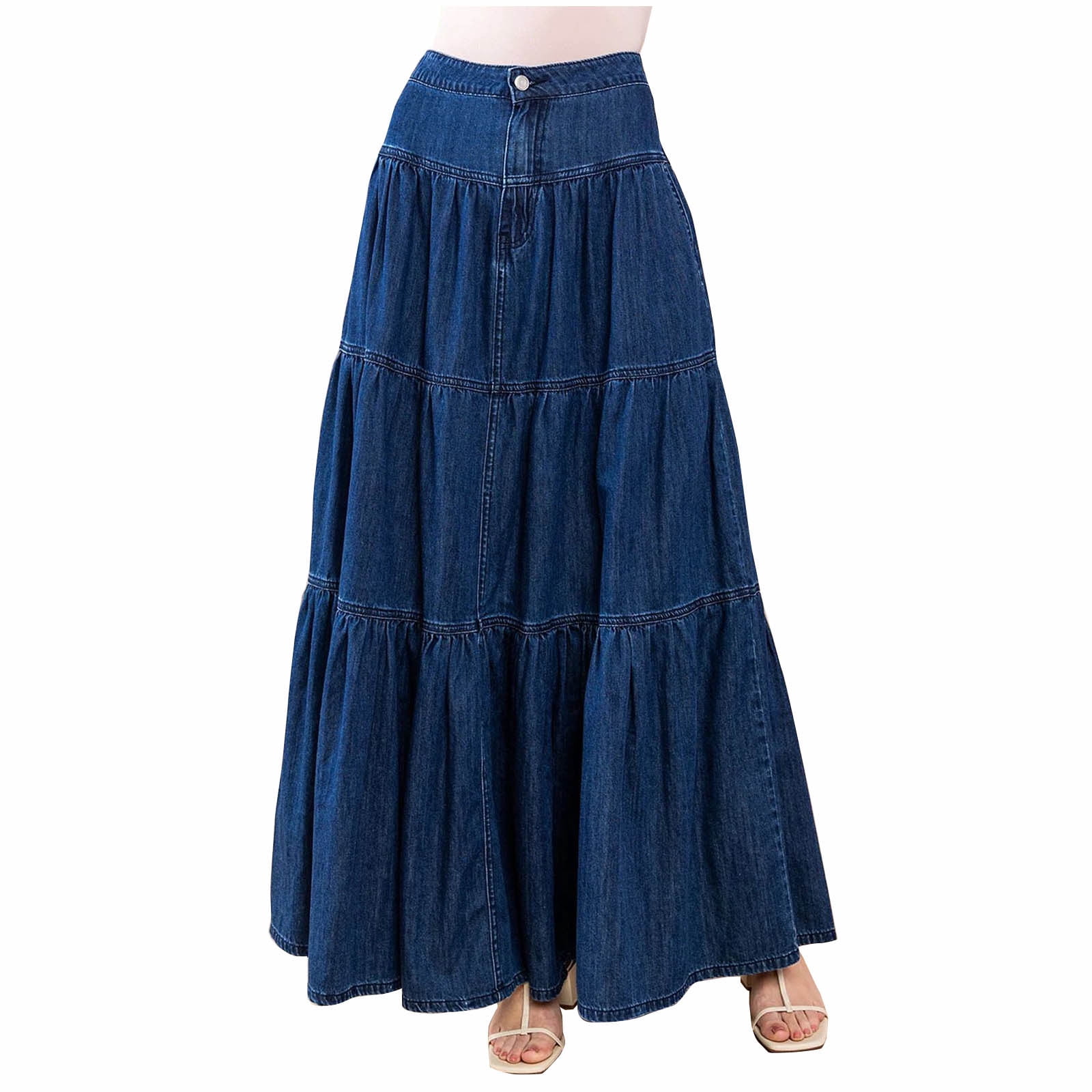 Straight Denim High Waist Women Maxi Skirts Mid Length Solid Long Loose Bottoms Jean Skirts
