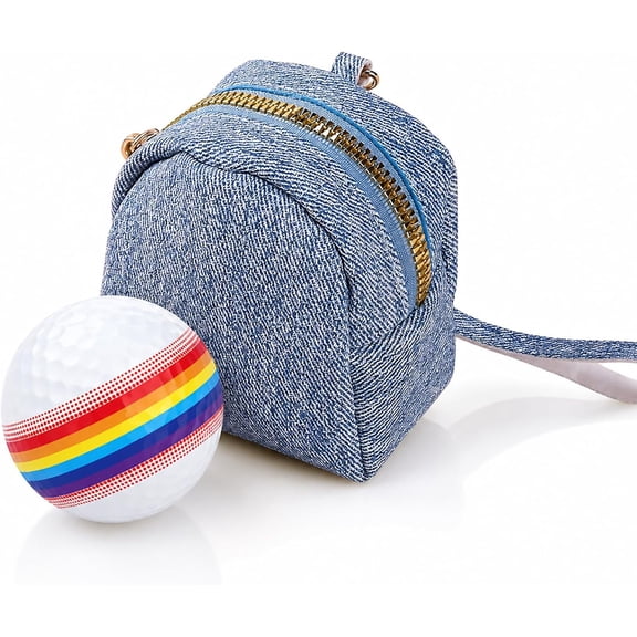 Denim Mini Golf Ball Pouch with Colored Golf Ball, Premium Zippered Golf Valuables Bag, Mini Wallet & Key Organizer for Cosmetics & Valuables