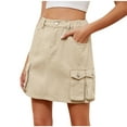thumbnail image 1 of Denim Mini Skirts for Women Elastic Elastic Casual Summer Cargo Skirt with Pockets Fashion Short Jean Skirt (XX-Large, Khaki), 1 of 7