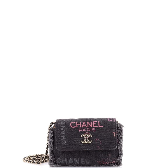 Denim Mood Flap Clutch with Chain Logo Printed Quilted Fringe Denim By Rebag