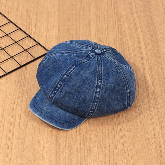 Denim Newsboy Caps Vintage Soft 8 Panels for Women Girls Flat Caps Blue