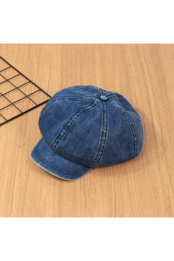 Denim Newsboy Caps Vintage Soft 8 Panels for Women Girls Flat Caps Blue