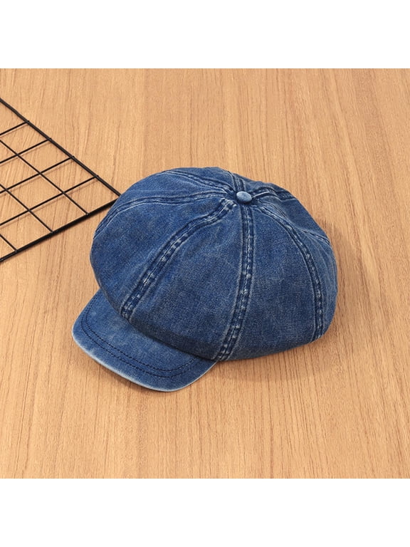 Denim Newsboy Caps Vintage Soft 8 Panels for Women Girls Flat Caps Blue