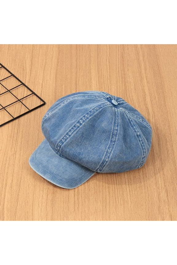Denim Newsboy Caps Vintage Soft 8 Panels for Women Girls Flat Caps LIght Blue