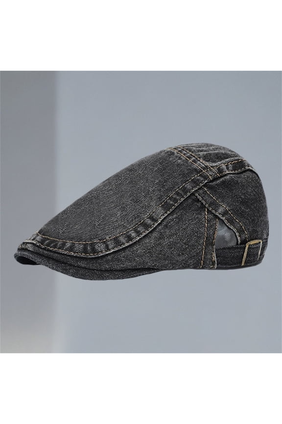 Denim Newsboy Hats for Women Men Washable Advanced Painter Hat Flat Cabbie Driving Hat Cotton Old Dad Cap Solid Color Adjustable Comfort Hat One Size