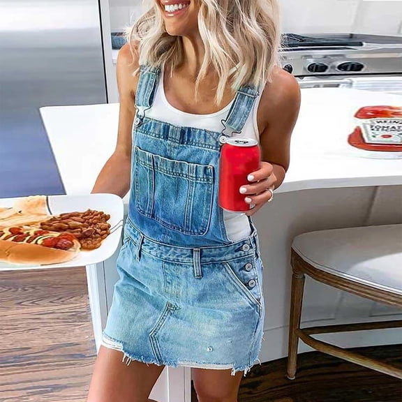 Denim Overall Dress Classic Denim Adjustable Strap Pinafore Overall Dress Suspender Skirt
