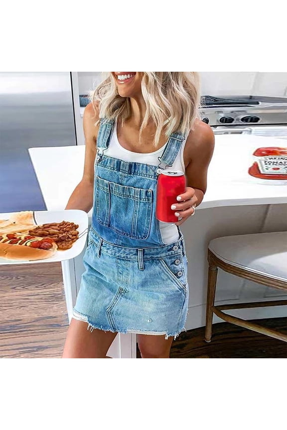 Denim Overall Dress Classic Denim Adjustable Strap Pinafore Overall Dress Suspender Skirt