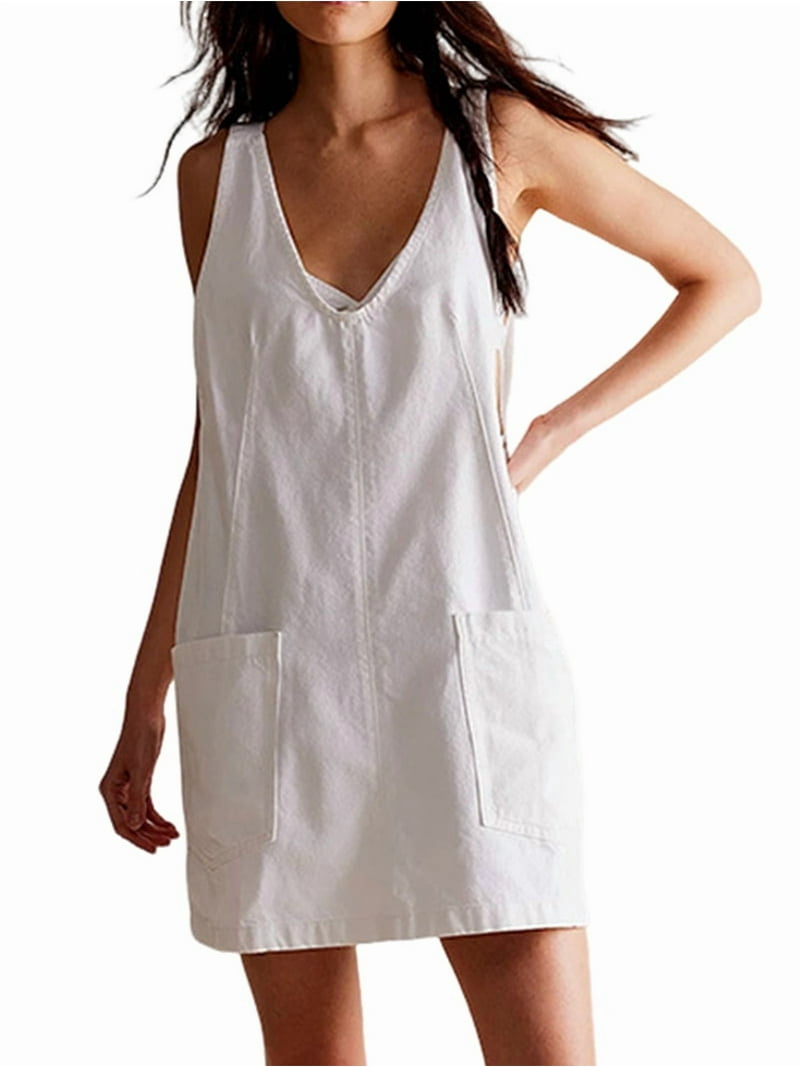 Denim Skirt White Denim Jumper Dress Women Denim Overalls Mini