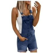 BEISHANBUSH Denim Overall Shorts for Women Loose Fit Baggy Adjustable Tie Back Bib Jean Overalls Casual Curve Hem Shortalls