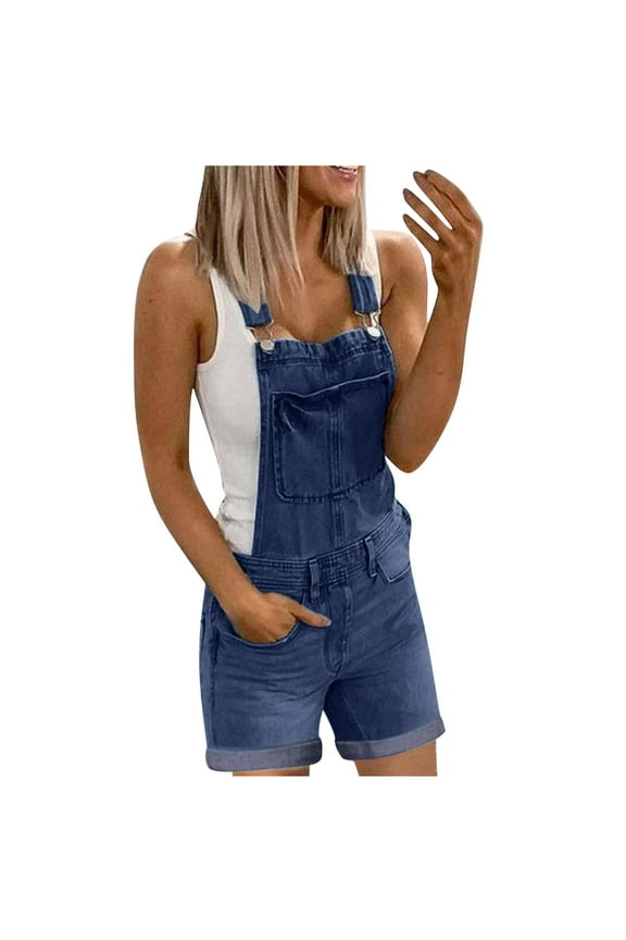 Denim Overall Shorts for Women Loose Fit Baggy Adjustable Tie Back Bib Jean Overalls Casual Curve Hem Shortalls