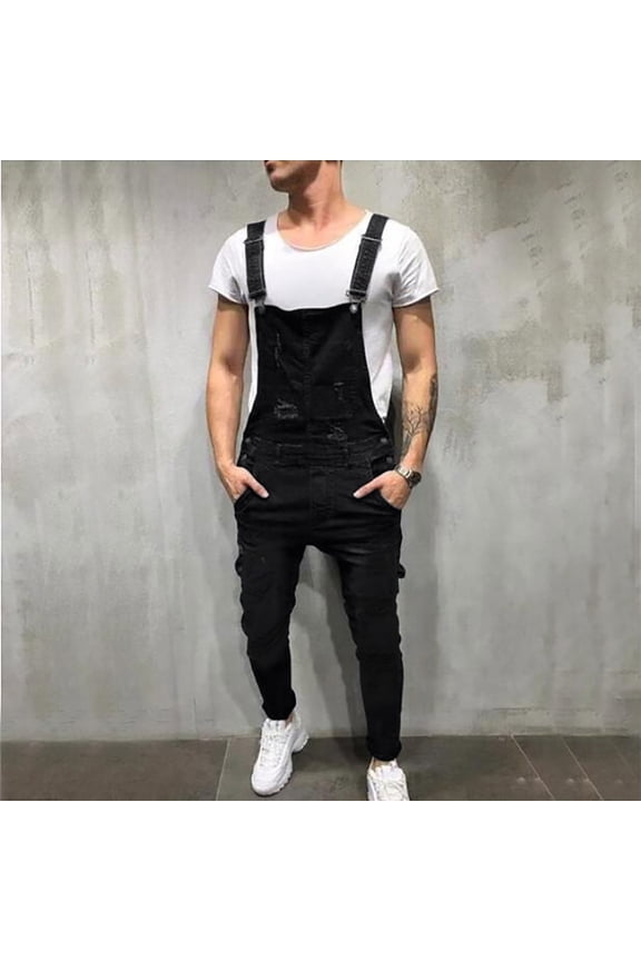 Denim Overalls Men Slim Fit Jumpsuit Big and Tall Suspender Pants with Adjustable Strap Regular Fit Bib Jumsuits Black XL