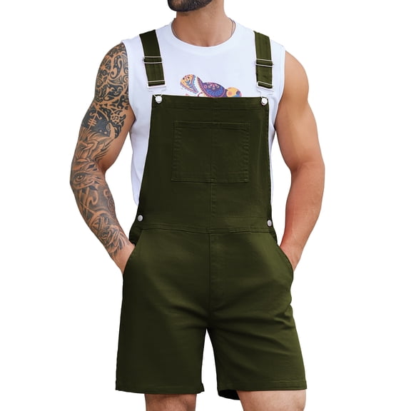 Denim Overalls for Men Jean Shorts Jumpsuit Work Bibs Coveralls with Zipper