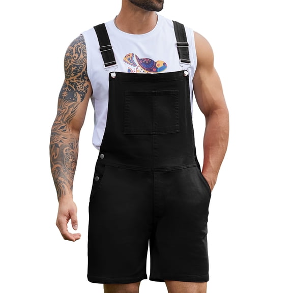 Denim Overalls for Men Jean Shorts Jumpsuit Work Bibs Coveralls with Zipper