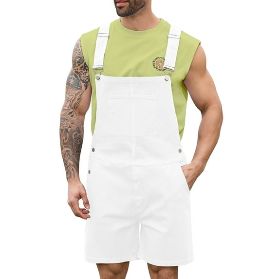 Denim Overalls for Men Jean Shorts Jumpsuit Work Bibs Coveralls with Zipper