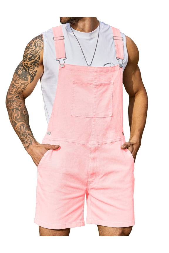 Denim Overalls for Men Jean Shorts Jumpsuit Work Bibs Coveralls with Zipper