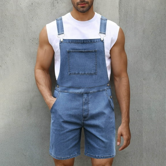 Denim Overalls for Men Jean Shorts Jumpsuit Work Coveralls (BU1 S)
