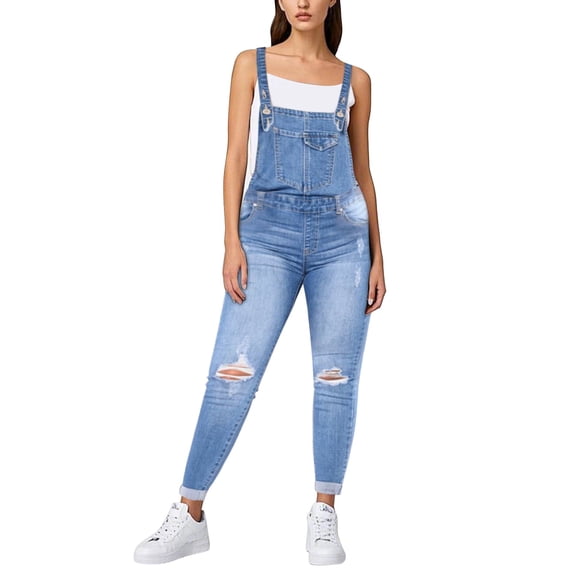 Denim Overalls for Women Adjustable Strap Stretchy Bib Overall Jean Jumpsuits Pants,Light Blue,XXL