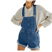 LLYWEY Denim Overalls for Women Shorts Jumpsuits Adjustable Straps Denim Bib Overalls Shorts with Pockets New Blue XL