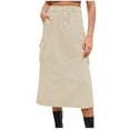 thumbnail image 1 of Denim Panelled Midi Skirt for Women Ladies Everyday Comfy Soft Vacation Work Party Night Out Skirts with Pockets Casual Denim Skirt High Waist Stretchy Midi Jean Skirts A-Line Cargo Skirts, 1 of 4