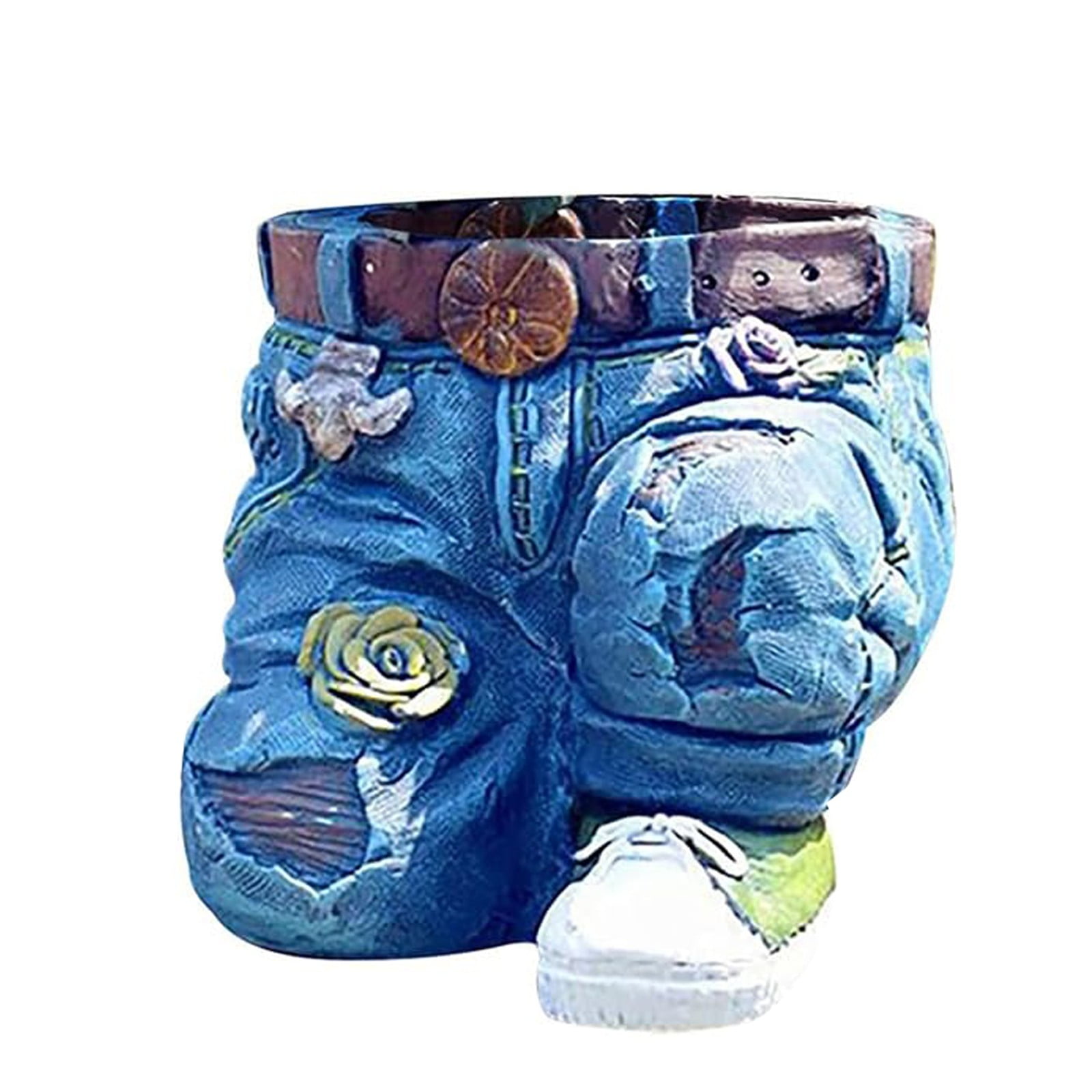 Denim Pants Flower Pot - 4.3" Resin Jeans Planter for Succulents, Cute Indoor/Outdoor Decor - Creative Gardening Gift for Lovers (Blue Jeans Design)