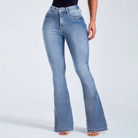 Denim Pants For Women Color Metal Button Gradient Washed Trousers Jeans For Women Light Blue,10