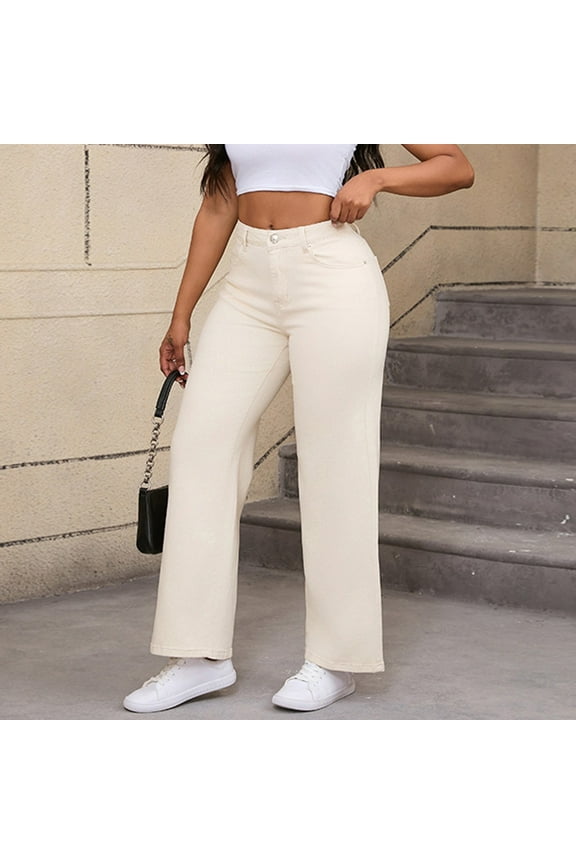 Denim Pants For Women Fashionable High Waisted Hip Hugging Oversized Elastic Tight Fitting Washed Small Leg Jeans For Women Beige,10