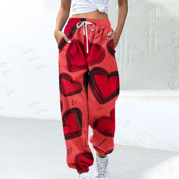Denim Pants For Women Women Valentine'S Day Fashion Printed Drawstring Pocket Bound Ankle Pants For Women 2025