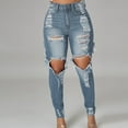 thumbnail image 1 of Denim Pants for Women Womens Jean Fashion Ripped Distressed Boyfriend Denim Pants Lightweight Casual Solid High Waist Slim Stretchy Denim Pants with Pocket Under $5, 1 of 7