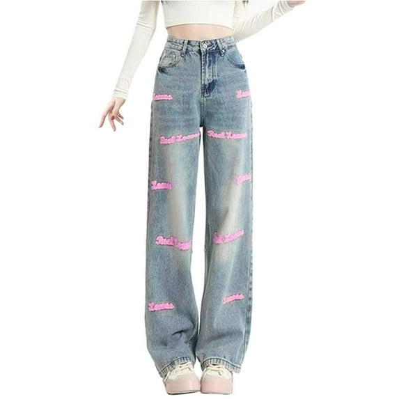 Denim Pants for Women Comfortable Baggy High Waist E Girl Streetwear Vintage Denim Straight Leisure Pants for Women