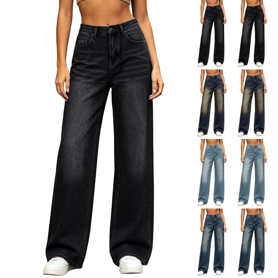 Denim Pants for Women High Waist Wide Leg Jeans Vintage Washed Loose Denim Pants Casual Streetwear Trousers