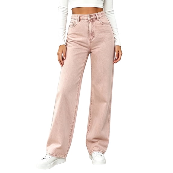 Denim Pants for Women High Waisted Straight Leg Jeans Fashion Stretchy Loose Fitted Wide Leg Denim Pant Trousers with Pockets