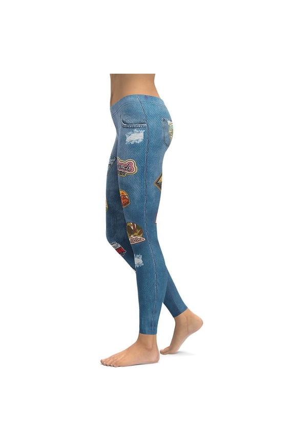 Denim Patch Print Leggings Size: XS for Women | FIERCEPULSE