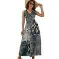 thumbnail image 1 of Denim Patchwork Dress Fashion Boho Beach Long Dresses Female Party Printed Maxi Dress, 1 of 9