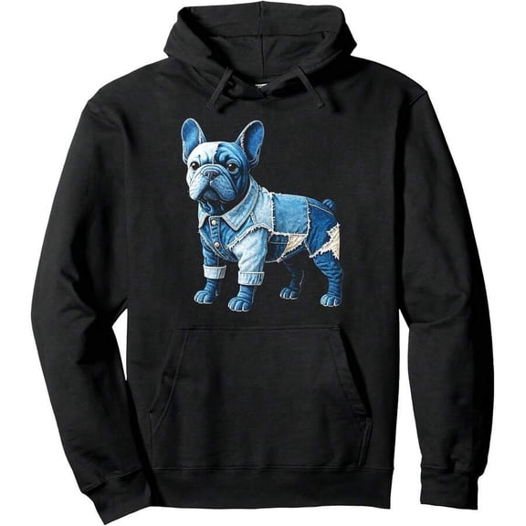 Denim Patchwork French Bulldog Art Cute Dog Pet Gifts Pullover Hoodie